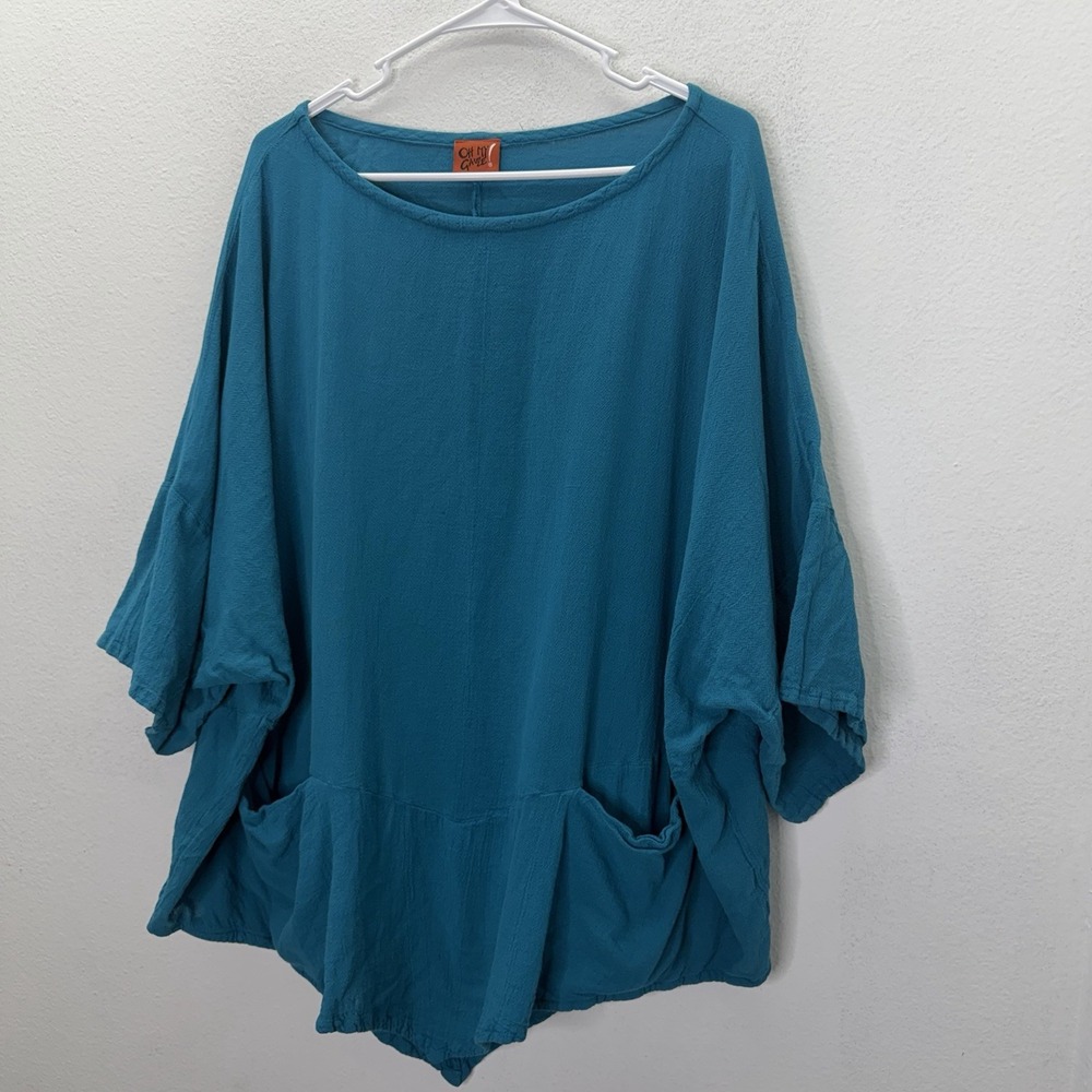 Oh My Gauze Top 3 XXL Lagenlook Boho Minimalist Beach Coastal Relaxed Tunic Blue